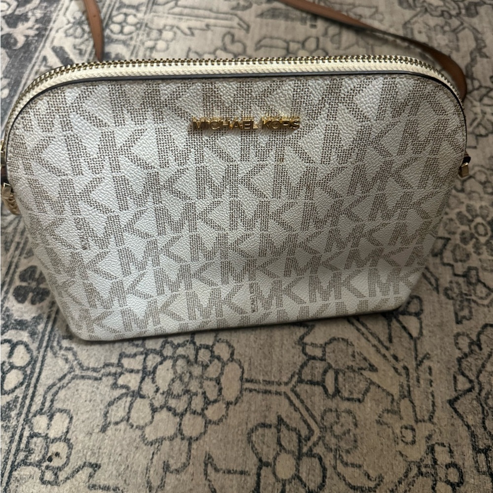 Michael Kors White and Tan Crossbody Bag